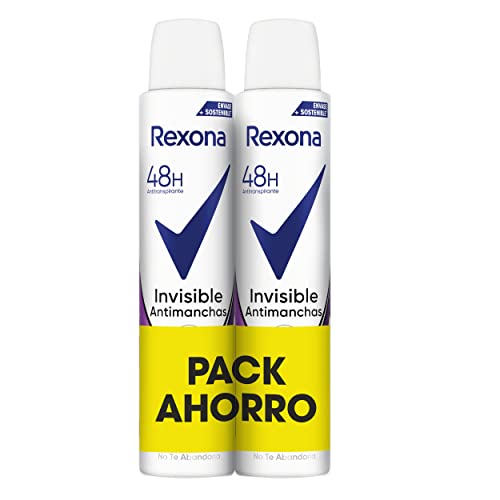 Rexona Invisible Desodorante Aerosol Antitranspirante para mujer, antimanchas, 2 x 200 ml, el ambalaje puede variar