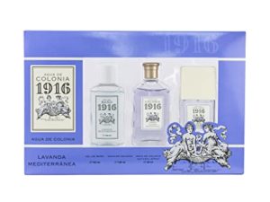 1916 – Lavanda Mediterránea, Perfume 100 ml + Perfume 30 ml + Gel de Baño 100 ml, Pack de 3 Unisex, Estuche Regalo para Hombre y Mujer, Fragancia Fresca, Floral y Delicada, Perfume de Larga Duración