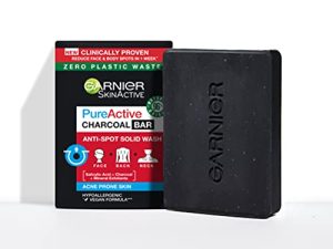 GARNIER Pure Active Jabón Sólido Anti Granitos Con Carbón Y Ácido Salicílico Para Rostro, Cuerpo Y Espalda, Cranberry, Lavanda, 110 g (Paquete de 1)