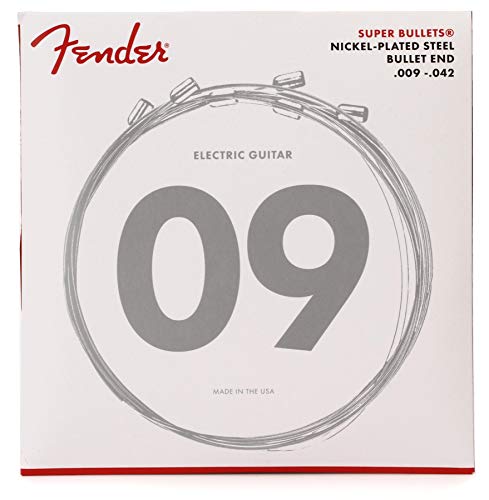 Fender 073-3250-403 Cuerdas Super Bullet, acero niquelado, extremo de bala, calibres 3250L .009-.042, (6)