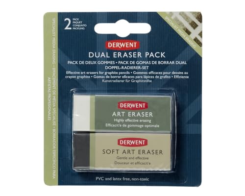 Derwent Goma de Borrar Gama Art Estándar y Blanda, Set de 2 unidades, Calidad Profesional, 2301963