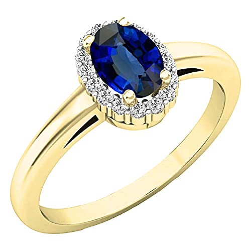 DazzlingRock Collection 10 quilates oro amarillo ovalada redonda Blue IJ zafiro sintético azul diamante natural blanco