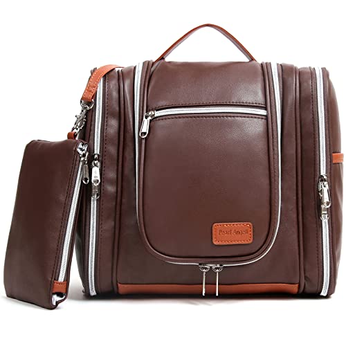 Pearl Angeli Neceser para colgar mujer, de viaje, de piel sintética, grande, con gancho, impermeable, bolsa de aseo, bolsa de aseo, bolsa de aseo, café