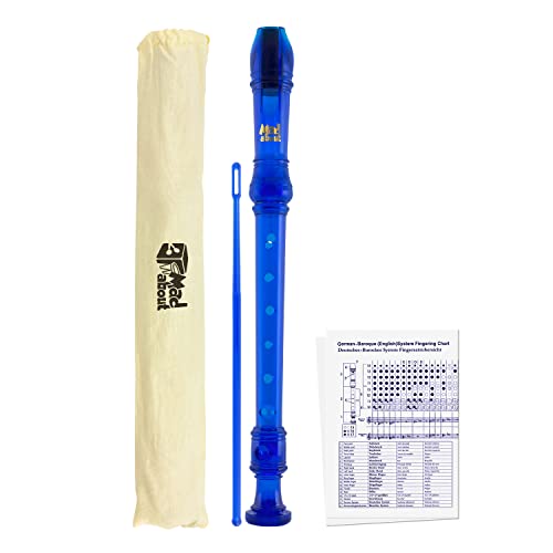 Mad About REC02 Flauta dulce Soprano para escuela con bolsa, varilla de limpieza y tabla de digitación - Azul