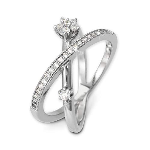 SilberDream - Anillo Doble de Plata con circonita 56 Damas Blanco D2GSR400W56 un Regalo para Navidad, cumpleaños, día de San Valentín para la Mujer