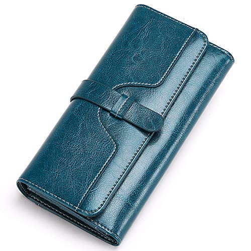 SENDEFN Cartera De Piel Auténtica para Mujer con Bloqueo RFID, Monedero Largo para Mujer con Múltiples Ranuras para Tarjetas Y Compartimento con Cremallera