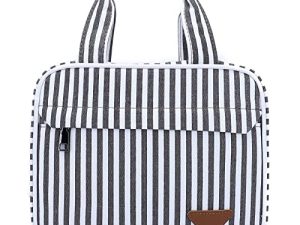 Pearl Angeli Neceser de aseo para mujer, bolsa de aseo de viaje, bolsa de lavado para mujeres, bolsa de maquillaje portátil, 5,4 l gris a rayas, Neceser