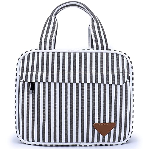 Pearl Angeli Neceser de aseo para mujer, bolsa de aseo de viaje, bolsa de lavado para mujeres, bolsa de maquillaje portátil, 5,4 l gris a rayas, Neceser