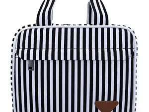 Pearl Angeli Neceser de aseo para mujer, bolsa de aseo de viaje, bolsa de lavado para mujeres, bolsa de maquillaje portátil, 5,4 l negro a rayas, Neceser