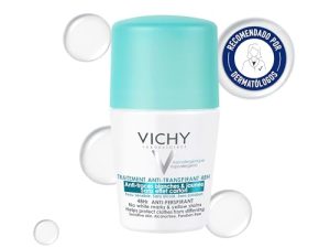 Vichy Desodorante en Formato Roll-On Para Mujer, Antimarcas, Antitranspirante, Ideal Para Pieles Sensibles, 48 Horas de Duración, Color Verde, 50 ml