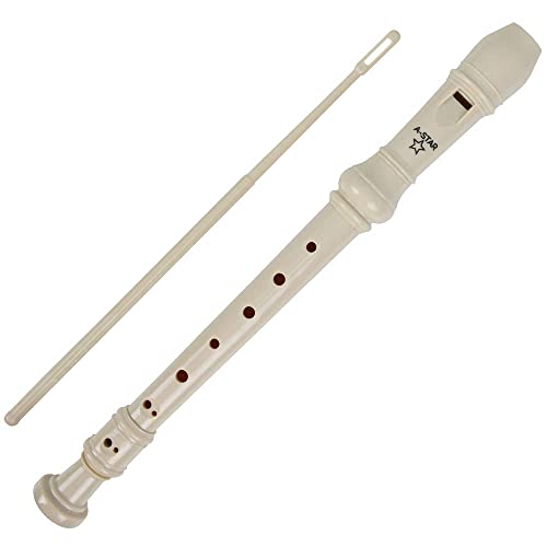 A-Star Soprano/Descant School Recorder Instrumento, digitación inglesa/barroca - Clave de C con tabla de aprendizaje, bolsa, varilla de limpieza - Beige
