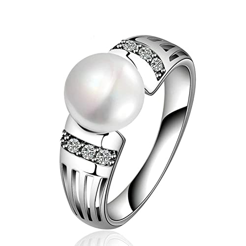 Stfery Alianzas Boda, Anillos Pareja Plata Chapado en Plata Redonda Blanco Anillo Mujer Bisuteria para Boda, Tamaño 17