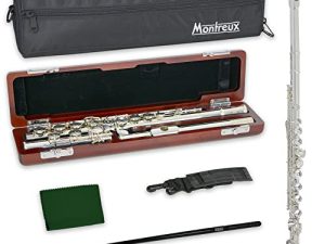 Montreux Concert Series Intermediate Advanced Flauta Con Placa Labial De La Articulación De La Cabeza De Plata Sólida,Premium Y Bolsa De Transporte – Cuerpo Plateado, Offset G, Mecanismo Dividido,PieC