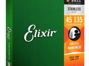 Elixir Cuerdas de bajo de 5 cuerdas Strings de acero inoxidable con recubrimiento NANOWEB, escala larga, calibre ligero/mediano, 5-String Light/Medium(45-135)