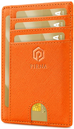 PIRNA Carteras de Mujer Pequeñas con Bloqueo RFID - Cartera Tarjetero Mujer y Hombre con Caja de Regalo - Tarjeteros Mujer Tarjetas Credito - Naranja