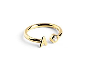 SINGULARU – Anillo Personalizado Letter Spark – Anillo Ajustable – Plata de Ley 925 con Acabado Baño de Oro de 18 Kt. – Talla Unica – Joyas para Mujer – Hecho en España – Letra A