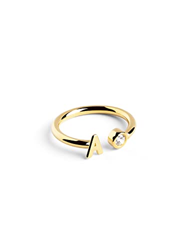 SINGULARU - Anillo Personalizado Letter Spark - Anillo Ajustable - Plata de Ley 925 con Acabado Baño de Oro de 18 Kt. - Talla Unica - Joyas para Mujer - Hecho en España - Letra A