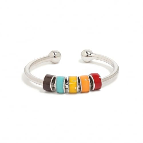 Loomify Anillo Antiestres Ajustable, Anillo Mujer Plata de Ley 925 Anillo con Perlas Resina, Anillo Ansiedad Giratorio de Cuentas para Novia Esposa Madre Hija Amigos