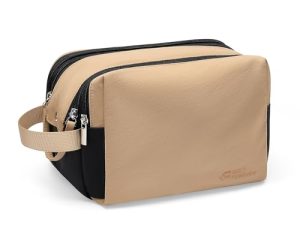 Neceser para Mujer y Hombre, Bolsa de Afeitado Resistente al Agua, Bolsa de Aseo de Viaje de Gran Capacidad, Accesorios de Viaje, Neceser de Maquillaje para Colgar (Caqui&Negro)