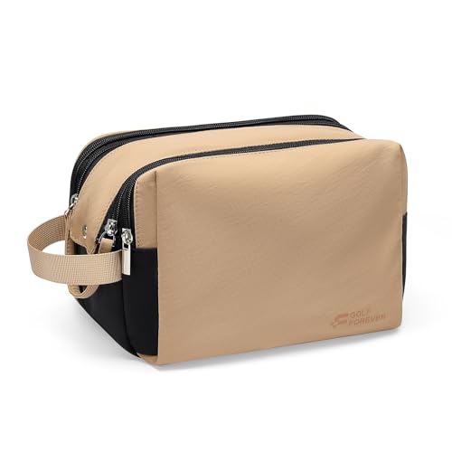 Neceser para Mujer y Hombre, Bolsa de Afeitado Resistente al Agua, Bolsa de Aseo de Viaje de Gran Capacidad, Accesorios de Viaje, Neceser de Maquillaje para Colgar (Caqui&Negro)