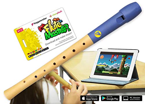 Voggenreiter 1142-7 - Flauta dulce (madera y plástico, para niños a partir de 6 años y principiantes, incluye Flute Master (aplicación de aprendizaje), digitación alemana y cabeza de silbato azul