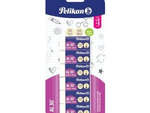 Pelikan Goma de Borrar AL 30 Color Blanco, Adecuada para Dibujo Técnico y Escolar, Goma para Lápiz, Escuela y Oficina, Apto para Niños, Blíster de 6 Piezas, Tamaño 43x17x12mm