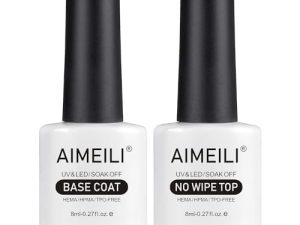 AIMEILI Base y Top Coat Semipermanente Esmalte Semipermanente UV LED Kit de Uñas Gel de Regalo Para Kit de Manicura Soak off Manicura y Pedicura – 2 x 8ml