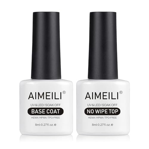 AIMEILI Base y Top Coat Semipermanente Esmalte Semipermanente UV LED Kit de Uñas Gel de Regalo Para Kit de Manicura Soak off Manicura y Pedicura - 2 x 8ml