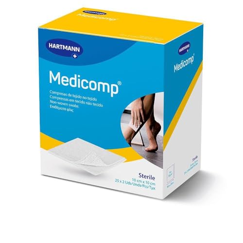 MEDICOMP: Compresas de Tejido no Tejido, Extrasuaves y Absorbentes con Estructura de Gasa para el Tratamiento General de Heridas, o Procedimientos Ambulatorios; 10x10 cm 25x2 unidades