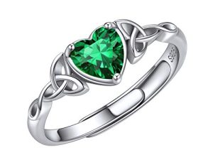 ChicSilver Piedra Verde Corazón Anillo Fino Mujer Plata de Ley 925 Anillo Nudo Celta Irlandé Buena Suerte Amor Eterno Sin Fin Talismán Familias Anillo Circonita Corazón