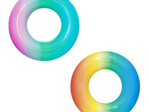 Bestway Inflatable Rainbow Swim Ring Summer Kids Beach Pool Fun Water Float 36″-BW36126 MODA ARCO IRIS D91 CULO, color surtido, único (36126)