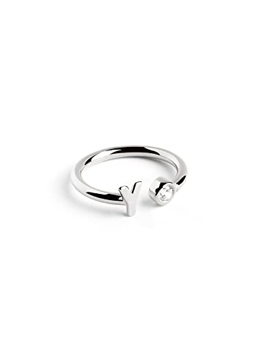SINGULARU - Anillo Personalizado Letter Spark Plata - Anillo Ajustable - Plata de Ley 925 con Acabado Baño de Rodio - Talla Unica - Joyas para Mujer - Hecho en España - Letra Y