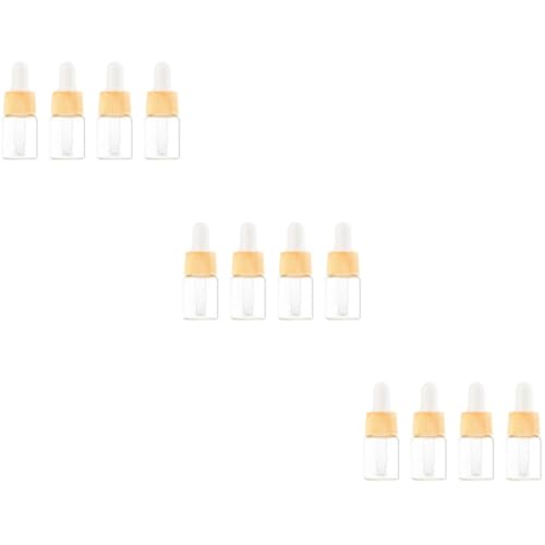 minkissy 12 Piezas botella de goteros de perfume cuentagotas de cristal l novel novela botella dispensadora de gotero de vidrio frasco gotero cosmético grano de madera botella cuentagotas