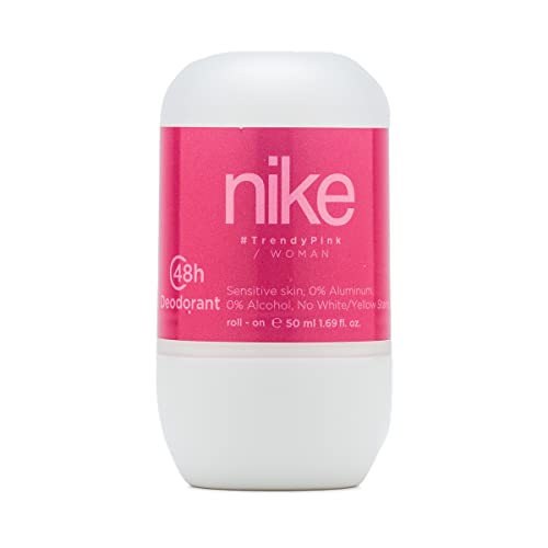 NIKE - Trendy Pink, Desodorante Mujer Roll-On, 50 ml, Desodorante Antimanchas para Piel Sensible, 0% Alcohol y 0% Sales de Aluminio, de Larga Duración, Fragancia Floral