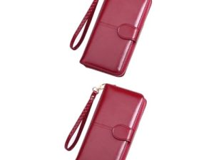LIFKOME 2 Piezas Monedero con bolsitos para moviles monederos Purse embragues para Mujeres Bolso de Viaje para Cartera de Bolso de Billetera Larga Rojo