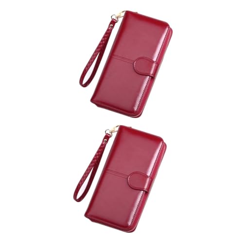LIFKOME 2 Piezas Monedero con bolsitos para moviles monederos Purse embragues para Mujeres Bolso de Viaje para Cartera de Bolso de Billetera Larga Rojo