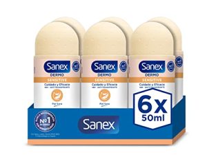 Sanex Dermo Sensitive Desodorante Roll-On, 6 Uds x 50ml, Anti-transpirante, hasta 48H de Protección contra el Sudor y el Olor, Suave con la Piel Sensible, Restaura el pH Natural de la Piel