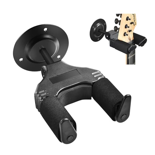 OTraki Colgador de Guitarra Electrica para Pared con Gravedad Bloqueo Automático Soporte Duradero Guitar Wall Hanger para Bajo, Mandolina, Violín y Múltiples Instrumentos