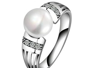 Stfery Alianzas Boda, Anillos Pareja Plata Chapado en Plata Redonda Blanco Anillo Mujer Bisuteria para Boda, Tamaño 17