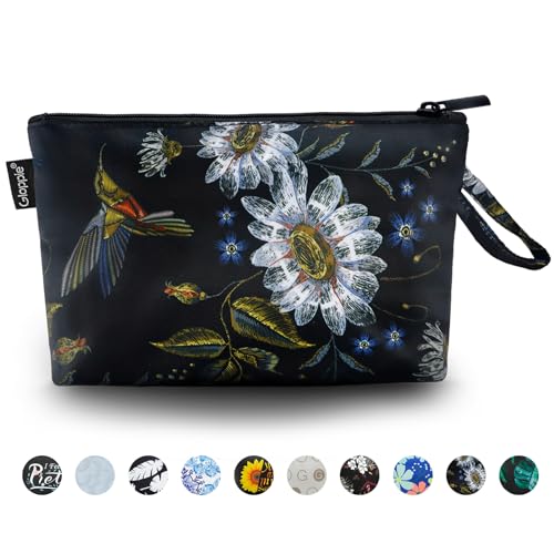 Gloppie Neceser de Viaje de Transporte Organizador Mujer Playa Make Up Bag Niños Portátil Bolsa de Lápiz Estudiante para Trabajo/Escuela/Gym/Fitness/Camping Cosas Necesarias, Negro Colibrí