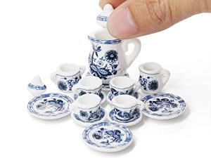 Odoria Miniaturas Escala 1/12 Conjunto de Tazas de Té Accesorios Casa de Muñecas, Loto Azul
