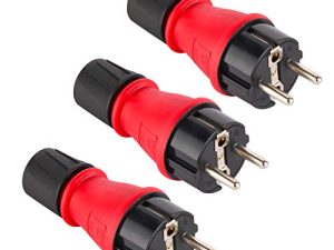 Electraline 92389 Paquete de 3 Clavija Enchufe Schuko Profesional, protección IP54, con Tornillo retenedor para facilitar el cableado, Rojo, Confezione da 3