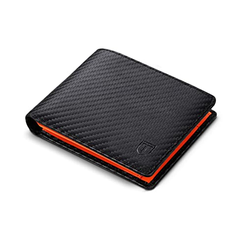 TEEHON® - Cartera para Hombre de Piel auténtica con Bloqueo RFID/NFC 9 Titular de Tarjetas de crédito, 2 Compartimentos para Billetes, clásico portafolios Bolsillo con Caja de Regalo, Color Negro y