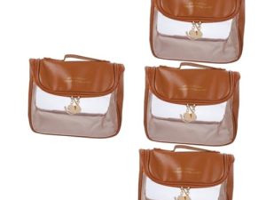 FRCOLOR 4 bolsas de aseo para mujer, bolsa de maquillaje, organizador de maquillaje transparente, organizador de maquillaje, organizador para bolsas de playa, PVC, marrón, 24.5×12.5x18cm
