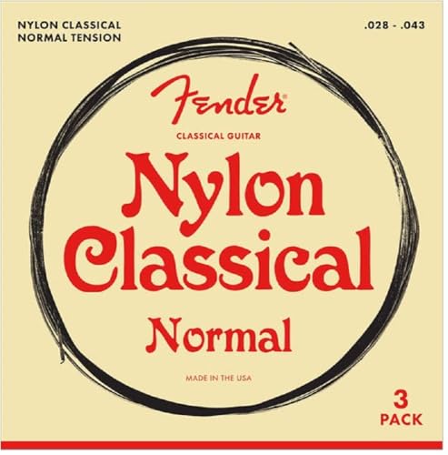 Fender Cuerdas acústicas de nailon, 100 transparentes/plateadas, extremo de amarre, calibres .028-.043, paquete de 3