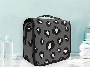 Estampado De Leopardo Blanco Negro Bolsas de Aseo Neceser de Maquillaje Colgante Plegable Cosmético Bolso de Artículos de Tocado para Mujeres Niñas