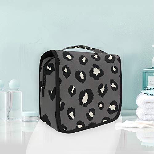 Estampado De Leopardo Blanco Negro Bolsas de Aseo Neceser de Maquillaje Colgante Plegable Cosmético Bolso de Artículos de Tocado para Mujeres Niñas