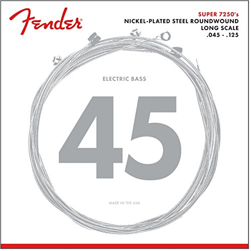Fender 7250 Bass Strings, Nickel Plated Steel, Long Scale, 7250-5M .045-.125 Gauges, (5)