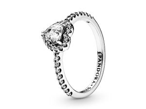 Pandora Timeless Collar con diseño de corazón elevado de plata de ley con circonitas cúbicas transparentes, talla 56