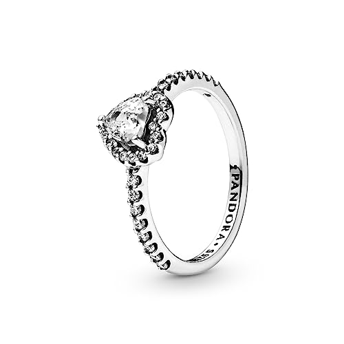 Pandora Timeless Collar con diseño de corazón elevado de plata de ley con circonitas cúbicas transparentes, talla 56